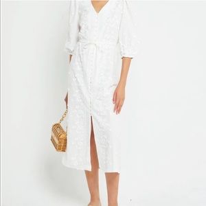 NWT Appliqué Floral White Midi Dress